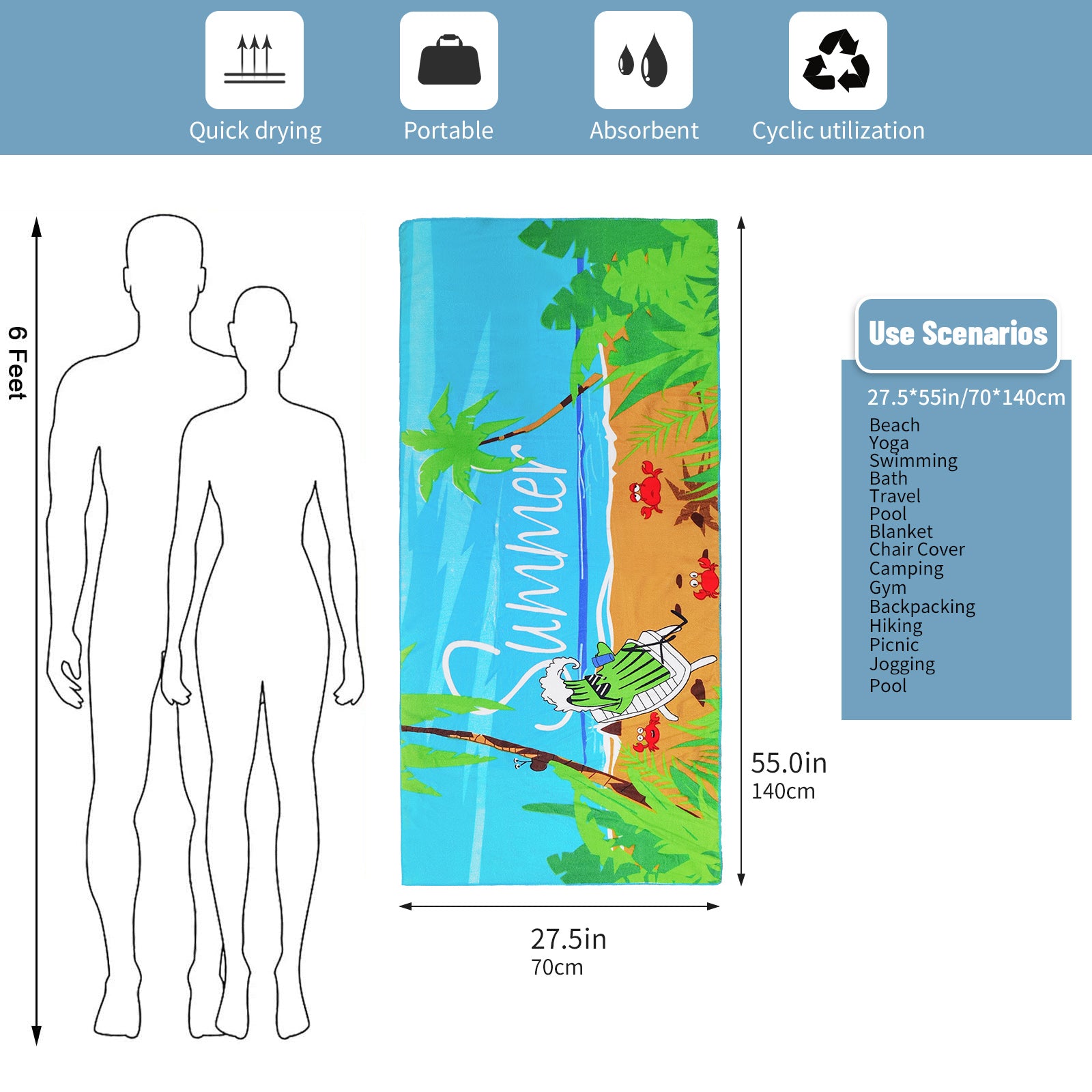 Quick-Drying Summer Beach Towel for Surfing & Swimming