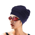 Fabric Swimming Cap for Women Pleated Swimming Hat Swim Turban for Long Hair Chemo Cap Turban Cancer Headwear for Hair Loss Soft Stretch Swimming Pool Hat Skull Cap Sleep Cap Bathing Shower Cap