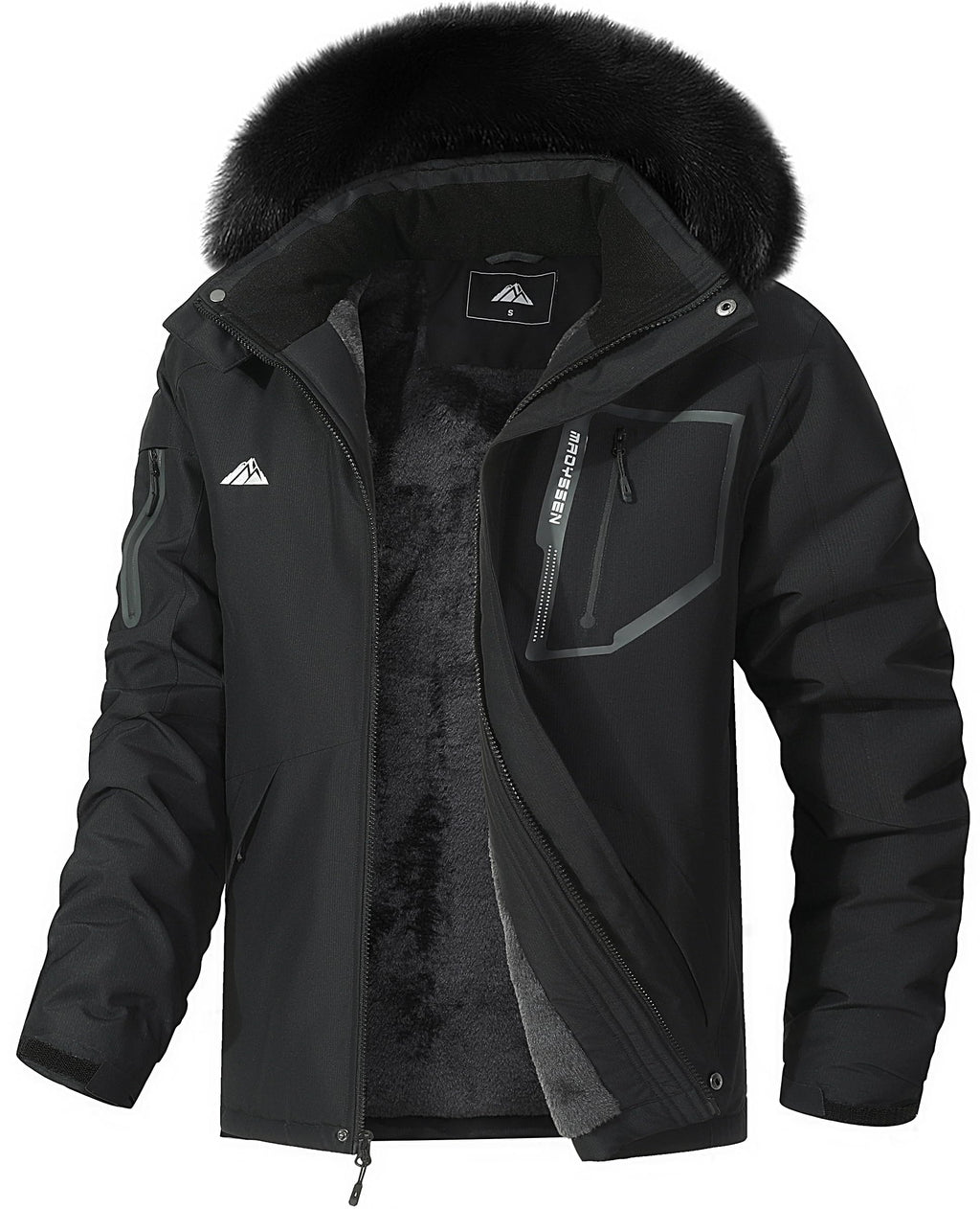 MAOYSSEN Mens Waterproof Ski Jacket Warm Winter Snow Coat Mountain Windbreaker Fur Hooded Snowboarding Jakcet Parka