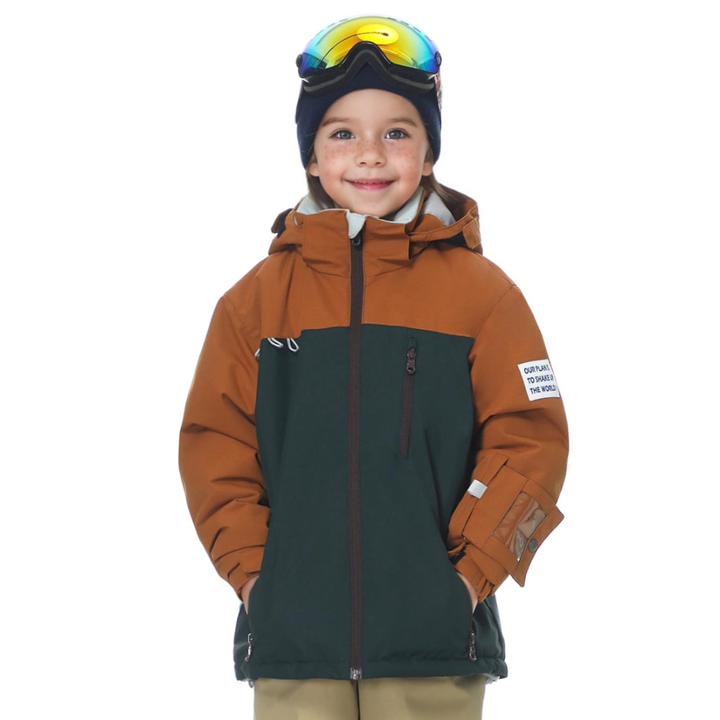 MONTFLIX Boys Ski Jacket Waterproof Warm Winter Snow Coat With Hooded for Outdoor Snowboarding Skiing Jackets（12YBrown