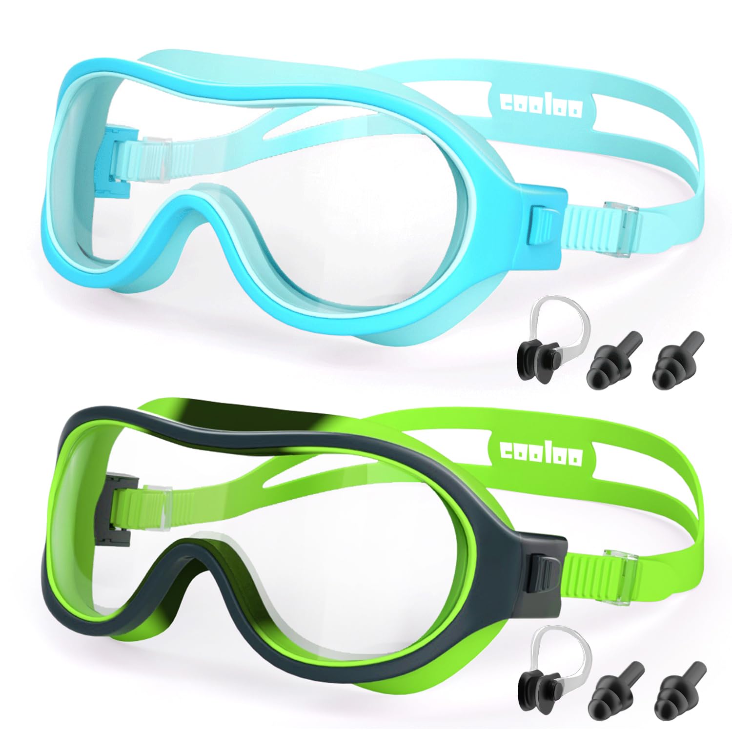 COOLOO Swimming Goggles for Kids 6-16 2 Pack Kids Swim Goggles for Children Teens Anti-Fog Anti-UV Clear Wide View