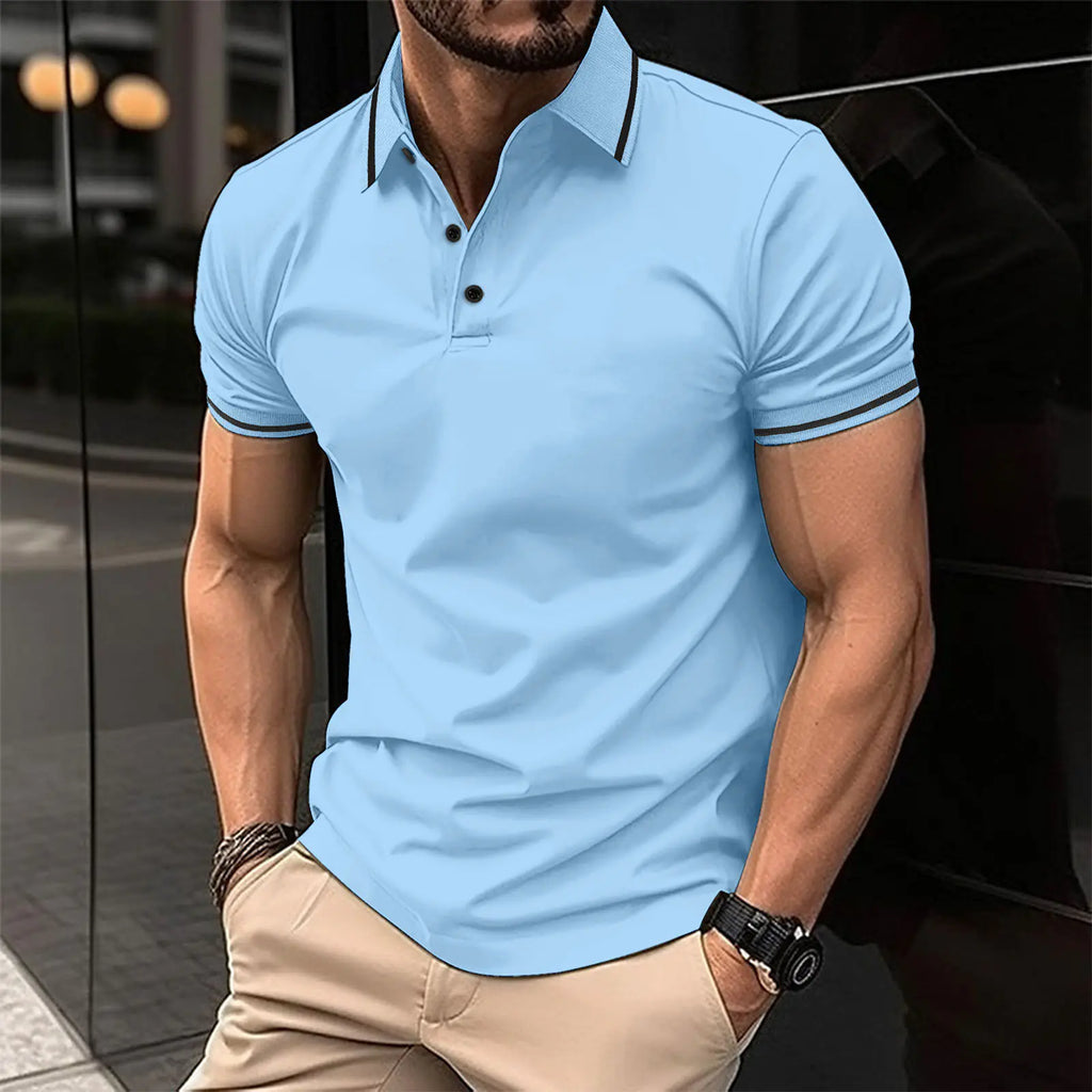 Men's Short Sleeve Buttoned Ribbed Polo Shirt 2023