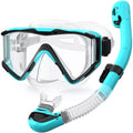 Greatever Snorkel Set Pano 3 Window Snorkel Mask Adult Panoramic Wide View Anti-Fog Scuba Diving Mask Anti-Leak Snorkel Goggles Dry Top Snorkel Professional Snorkeling Gear for Adults