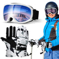 Relaxweex 2 Pcs Ski Goggles and Gloves Set Snow Snowboard Goggles Touchscreen Snow Gloves for Winter Cold Weather(Middle Size)