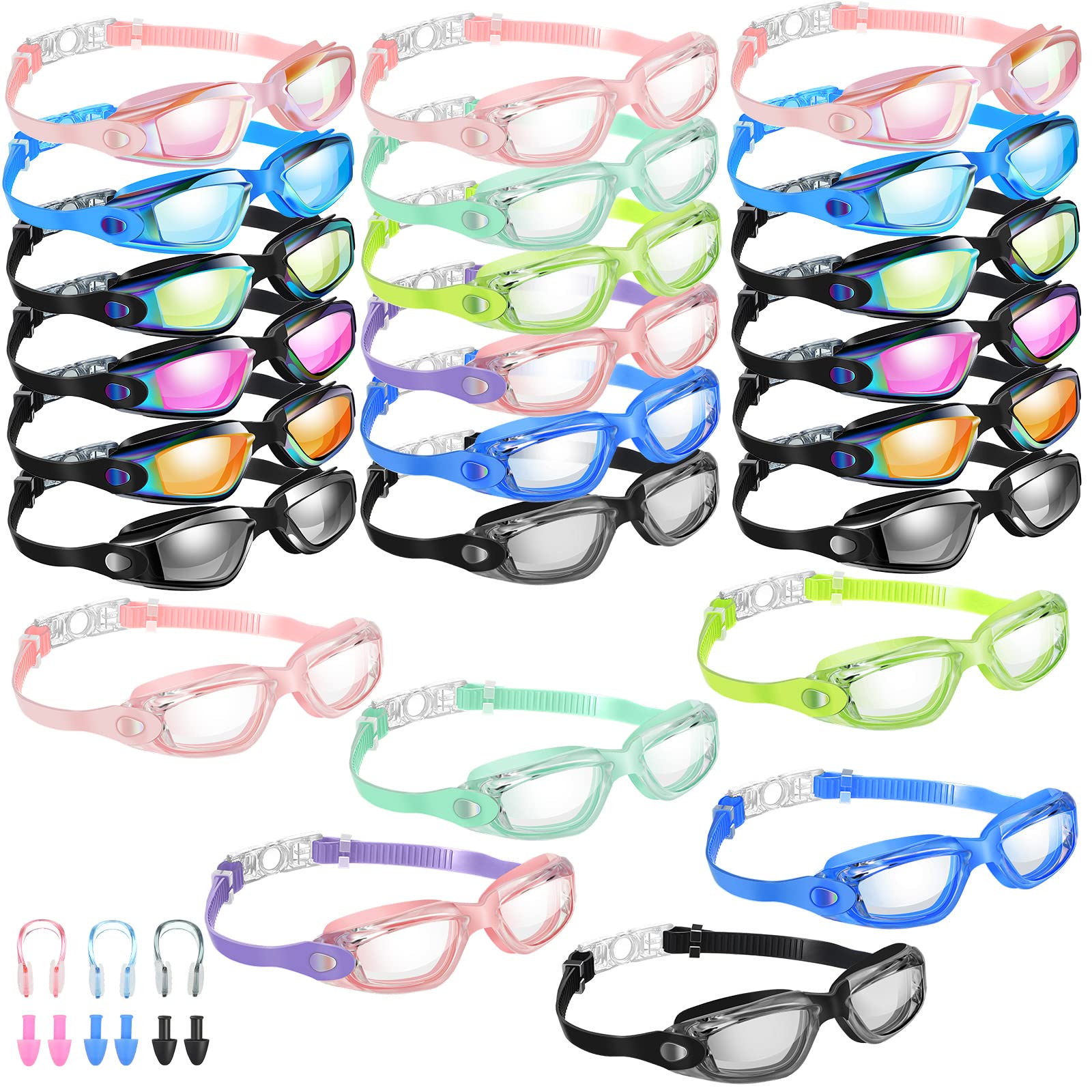 Konohan 24 Pack Swim Goggles Anti Fog Swimming Equipment with Protection Polarized Women Men Swimming Goggles No Leaking Full Protection Sport Swimming Goggles with Wide View for Adult Youth