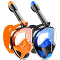 Full Face Snorkel Mask for Adults Teen Snorkeling Gear with Detachable Camera MountPanoramic 180° View Anti-Fog Anti-Leak Snorkling Set for Man and Women (Dark Blue+Black Orange-L-3)