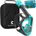 Full Face Snorkel Mask for Adults | Unique CO2 Safe Valve System | 3X Larger Snorkel for Easy Breathing | Premium Snorkel Gear from Khroom (S/M Turquoise+Case)