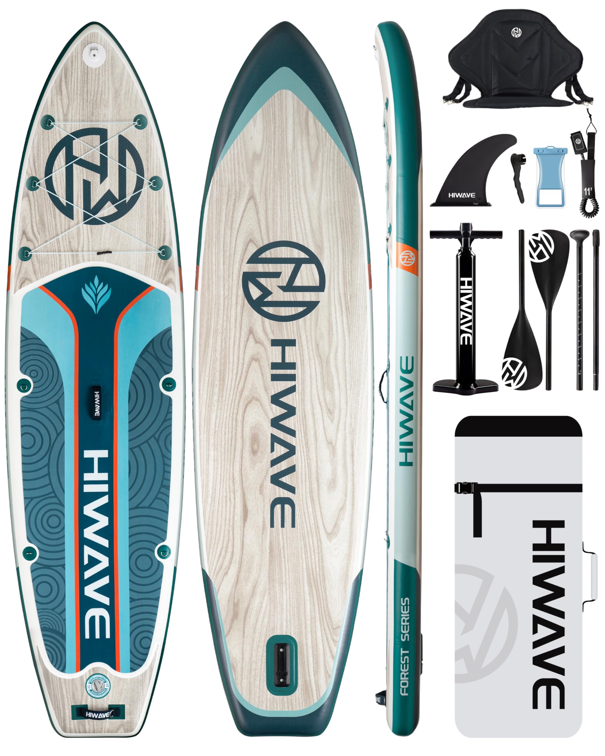Hiwave Inflatable Stand Up Paddle Board 11’*34”*6” Sup Board 350lbs Capicity Pet Friendly Paddle Board for Ocean&Lake w/Kayak Seat 4pc Kayak Loating Paddle