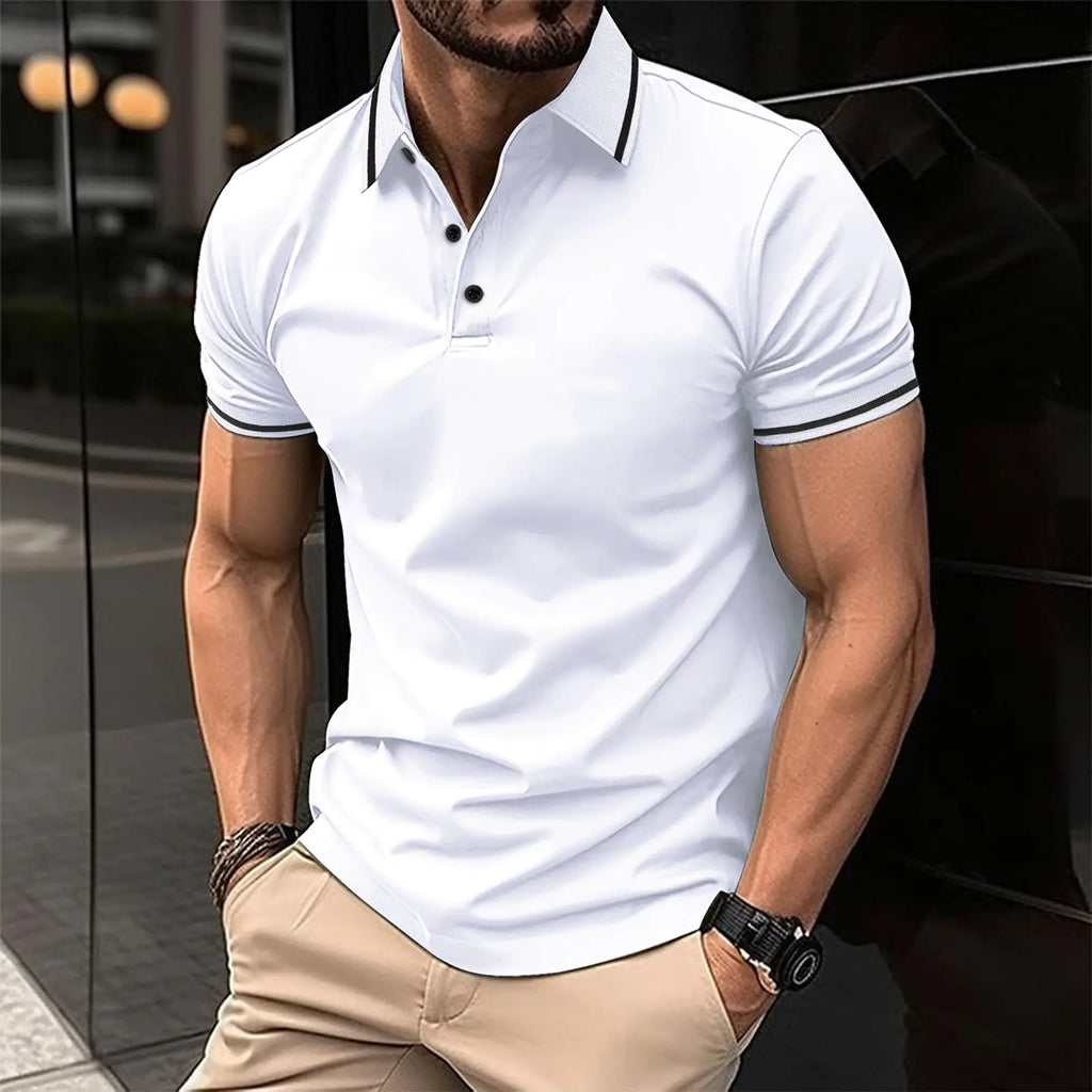 Men's Short Sleeve Buttoned Ribbed Polo Shirt 2023