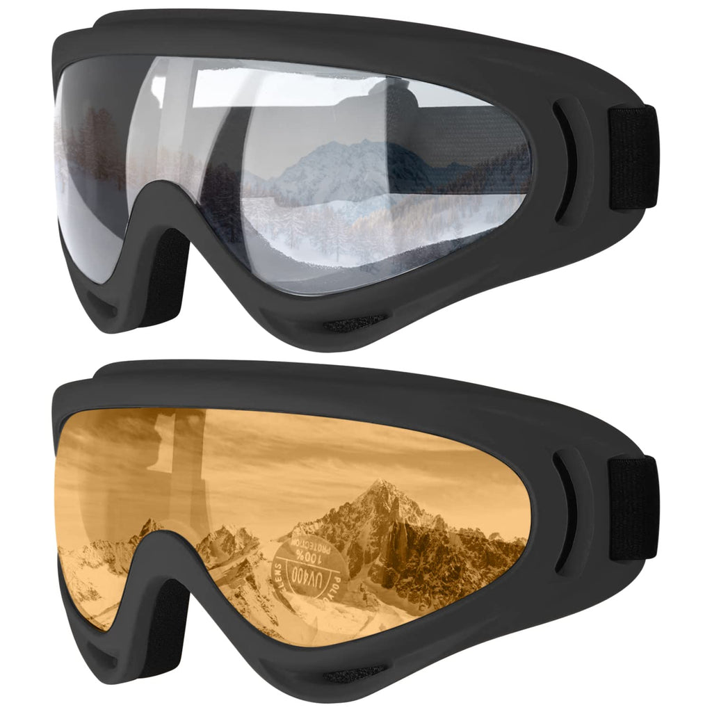 COOLOO Ski Goggles 2 Pack Snow Goggles Snowboard Goggles for Men Women Kids - UV Protection Foam Anti-Scratch Dustproof
