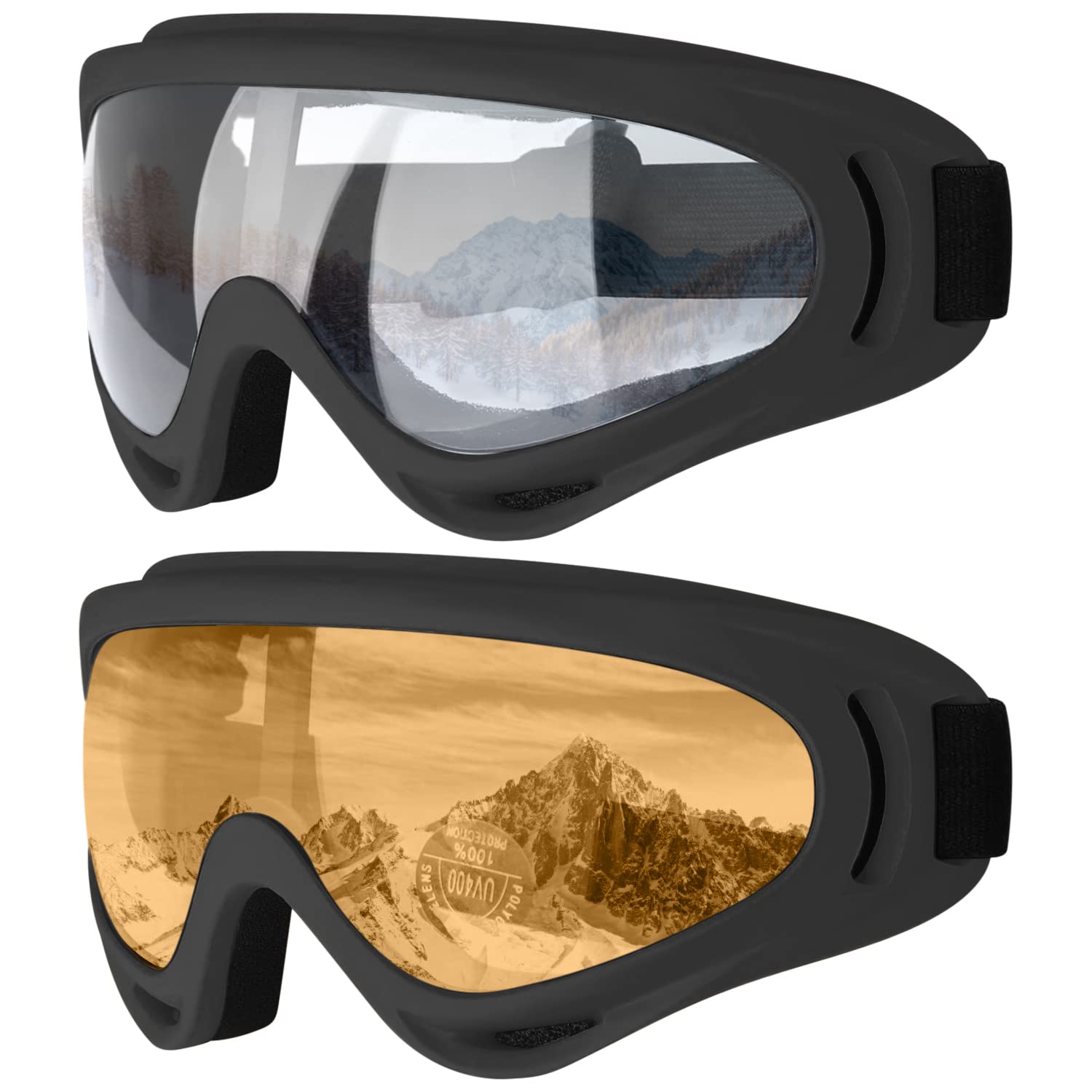 COOLOO Ski Goggles 2 Pack Snow Goggles Snowboard Goggles for Men Women Kids - UV Protection Foam Anti-Scratch Dustproof