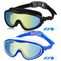 COOLOO Kids Swim Goggles for Age 3-15 2 Pack Kids Goggles for Swimming with Nose Cover No Leaking Anti-Fog Waterproof Black+Blue