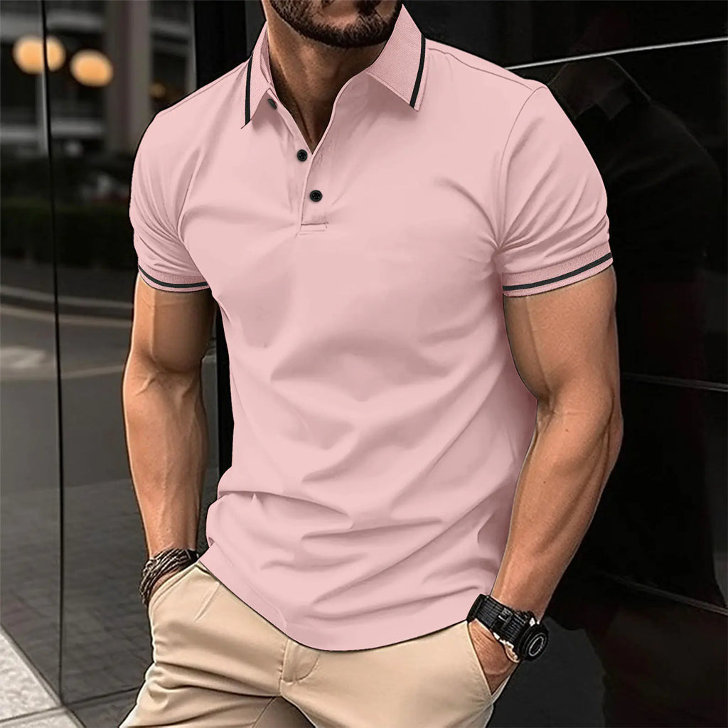Men's Short Sleeve Buttoned Ribbed Polo Shirt 2023