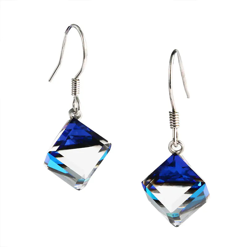 S925 Silver Austrian Crystal Cube Earrings for Women