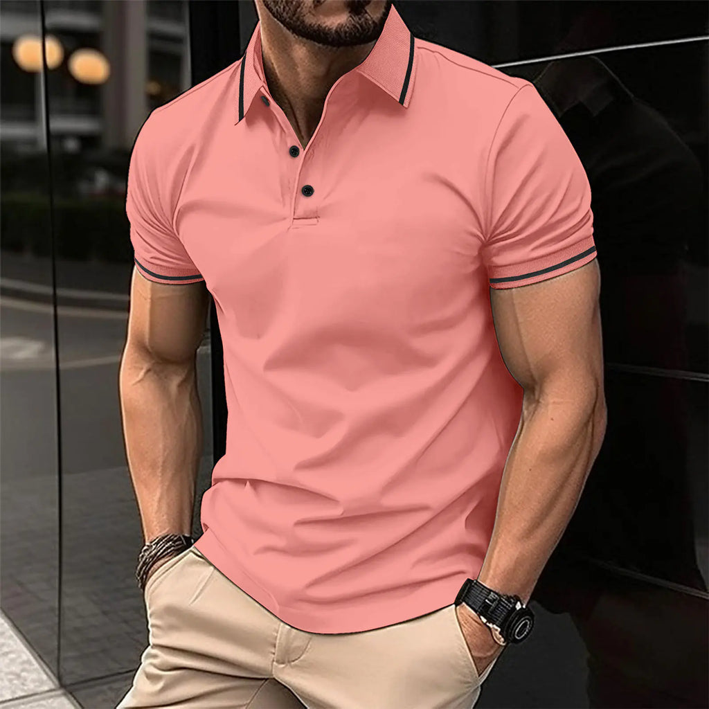 Men's Short Sleeve Buttoned Ribbed Polo Shirt 2023