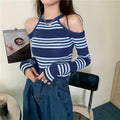 Women’s Off-Shoulder Striped Crop Top with High Waist